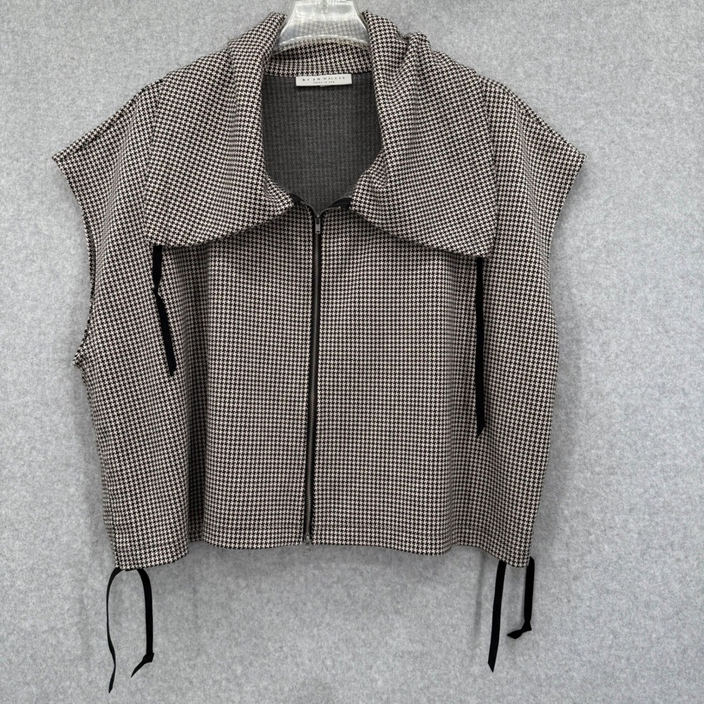 BRYN WALKER Irene Vest Houndstooth Women's Size L Italian Knit Boxy Timeless